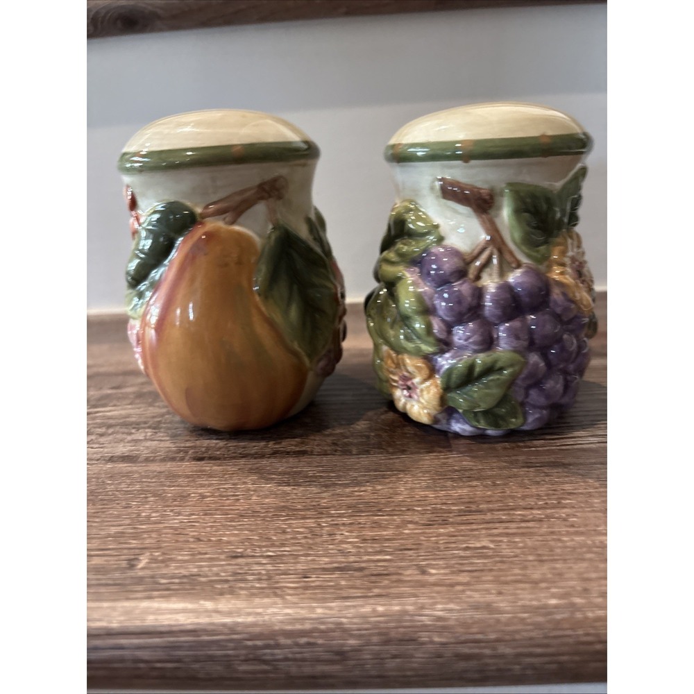 Certified International Vintage Salt & Pepper Set Fruits And Flowers
